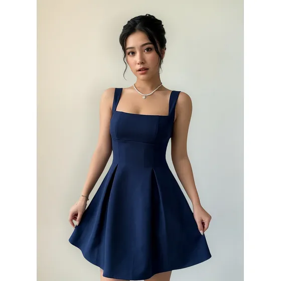 Vestido Halter Color Sólido Mujer Cintura Alta Fiesta