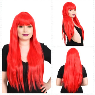 * Peluca Pelo Fantasía Lacio/ Flequillo 70cm # Rojo * * Peluca Pelo Fantasía Lacio/ Flequillo 70cm # Rojo *