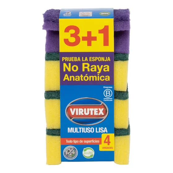 Esponja X4 Multiuso Antibacterial Lisa Virutex