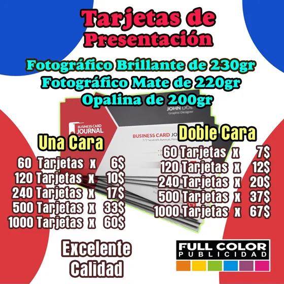 Tarjetas De Presentación Fotográfico Bril 230gr Y Mate 220gr