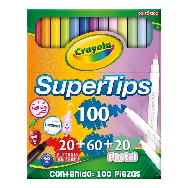 100 Plumones Crayola Lavable Super Tips 20 Pastel 20 Aroma