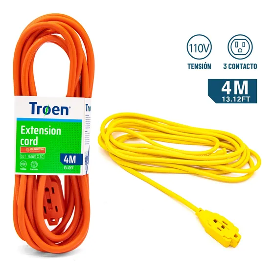 Extensión Eléctrica 4 Metos 3 Tomas Cable 16awg X 2c Luz