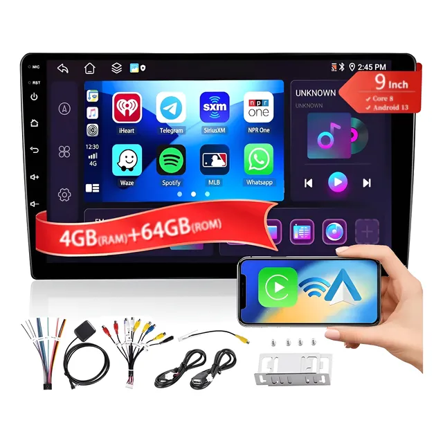 Radio Android 9 Pulgadas Qled Con Carplay 4+64gb Inalámbrico