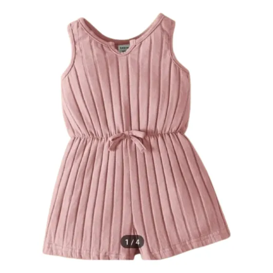 Shein Mameluco De Punto Acanalado Para Niña