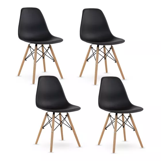 Silla de comedor Gaon Innovacion Gaon Eames con estructura color madera y asiento negro x 4 unidades
