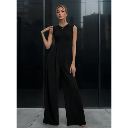 Entero Jumpsuit Mono Negro Casual Elegante Pierna Ancha