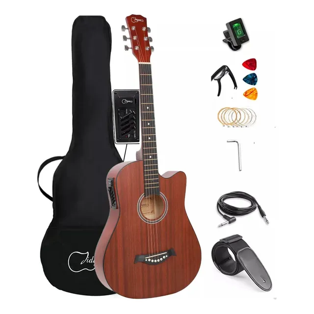 Eléctrica Guitarra Acústica Clasica De 38 Inch Y Accesorios Color Chocolate Orientación De La Mano Diestro