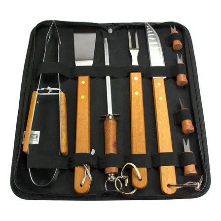 Kit Churrasco Inox Faca/garfo/pegador/espatula/amolador