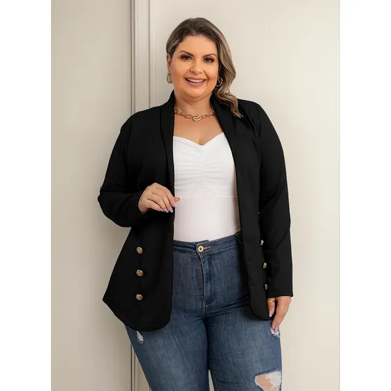 Blazer Feminino Longo Sobretudo Alfaiataria Social Plus Size