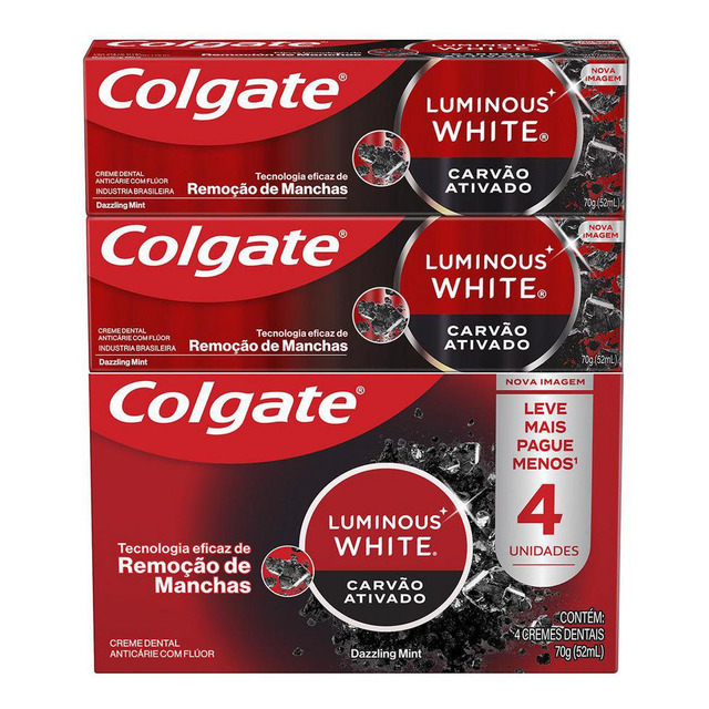 Creme Dental Colgate Luminous White Carvão Ativado 70g 4 Un Creme Dental Colgate Luminous White Carvão Ativado 70g 4 Un