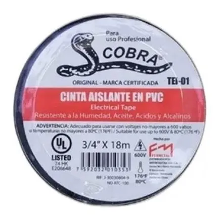 Teipe Cobra Original  Negro 3/4x18 Mts