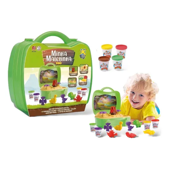 Maleta Dino Vulcão Brinquedo Brincar Massinha Acessórios 