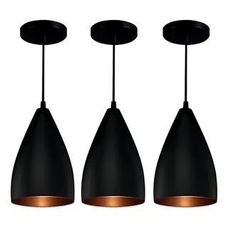 Kit Luminårias 3 Ilumania Pendentes De Teto Vegas Decoração Moderna Cor Preto/cobre Voltagem Kit Luminårias 3 Ilumania Pendentes De Teto Vegas Decoração Moderna Cor Preto/cobre Voltagem