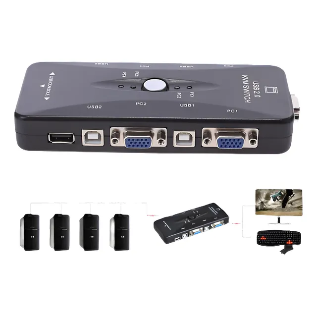 Usb 2.0 4 Puertos Kvm Switch Vga/teclado/mouse Video Monitor