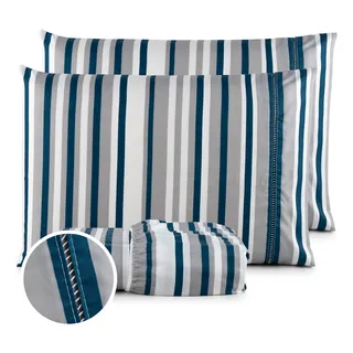 Jogo Lençol Casal 3pç 400 Fios Hipercal Conforto Macio Cor Azul-marinho Desenho Do Tecido Listrado Marinho Jogo Lençol Casal 3pç 400 Fios Hipercal Conforto Macio Cor Azul-marinho Desenho Do Tecido Listrado Marinho