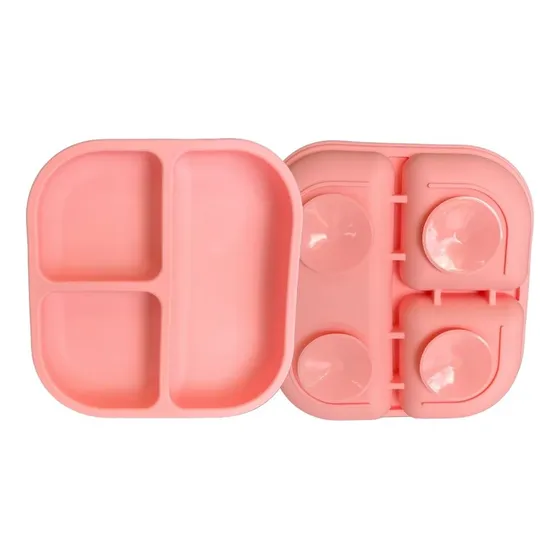 Plato Comida Bebe Infantil Silicona Libre Bpa Con Ventosa Color Rosa Una Ganga Tienda® 241008