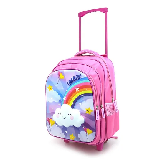 Mochila Con Rueditas Trendy Carrito Escolar Carro Nena Niña Color Rosa Diseño de la tela Arcoíris