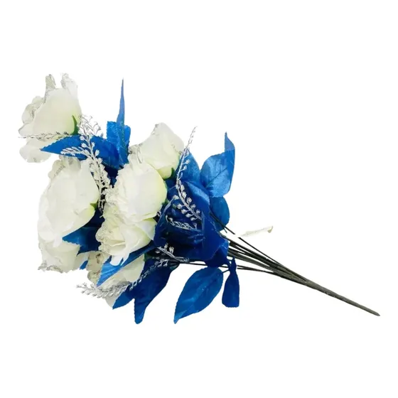 Buquê Flores Artificiais Rosas Branca/azul 