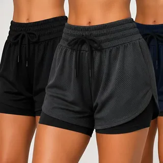 Kit 3 Shorts 2 Em 1 Feminino Fitness Compressão Academia