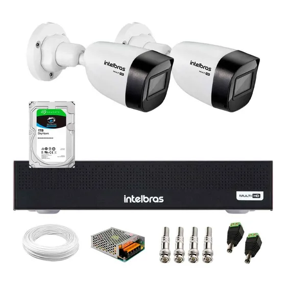 2 Câmeras Intelbra Vhd 1130 B Infra 30m Dvr Mhdx 1104c 1tb S