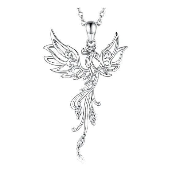 Collar Con Colgante De Fénix En Ascenso De Plata De Ley 925,