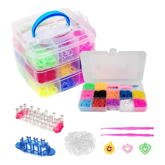 Kit Com 2 Maletas 4000 Elásticos Loom Band Pulseira Completo