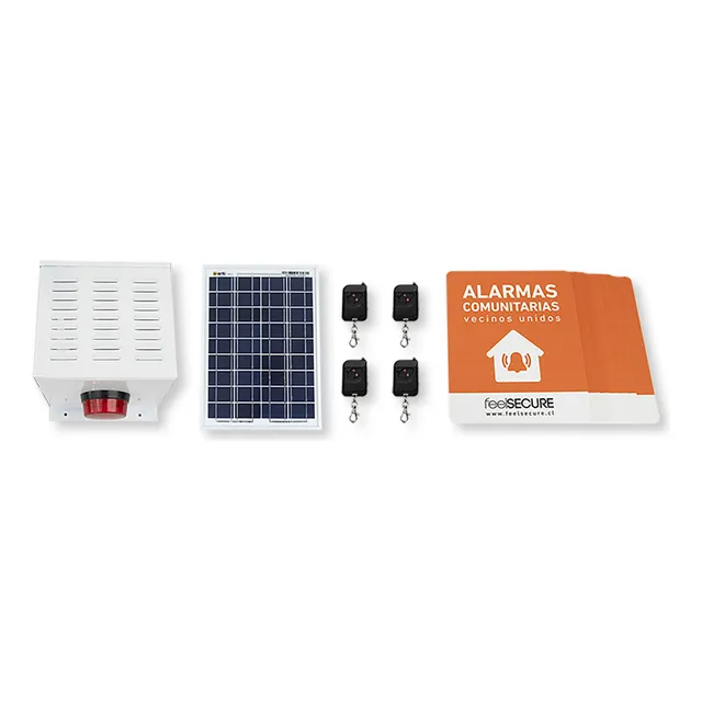 Alarma Comunitaria Solar + 4 Controles + 4 Placa Advertencia