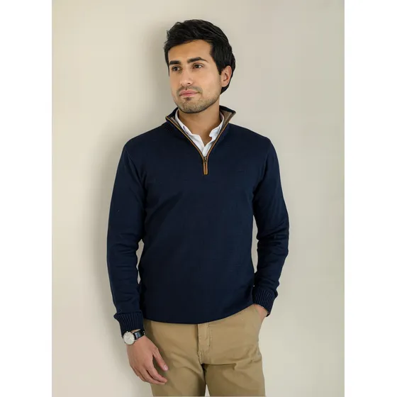Suéter Media Cremallera Hombre London- Azul Oscuro
