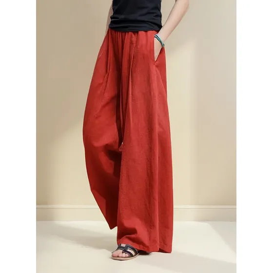 Pantalones Anchos De Lino Y Algodón Adelgazantes Holgados Pa