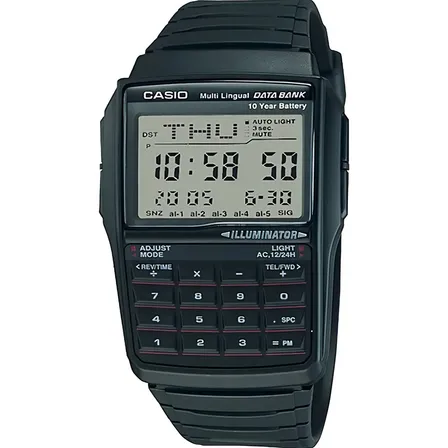 Reloj Casio Retro Vintage Dbc32 Caucho Calculadora Original Correa Negro Bisel Negro Fondo Negro