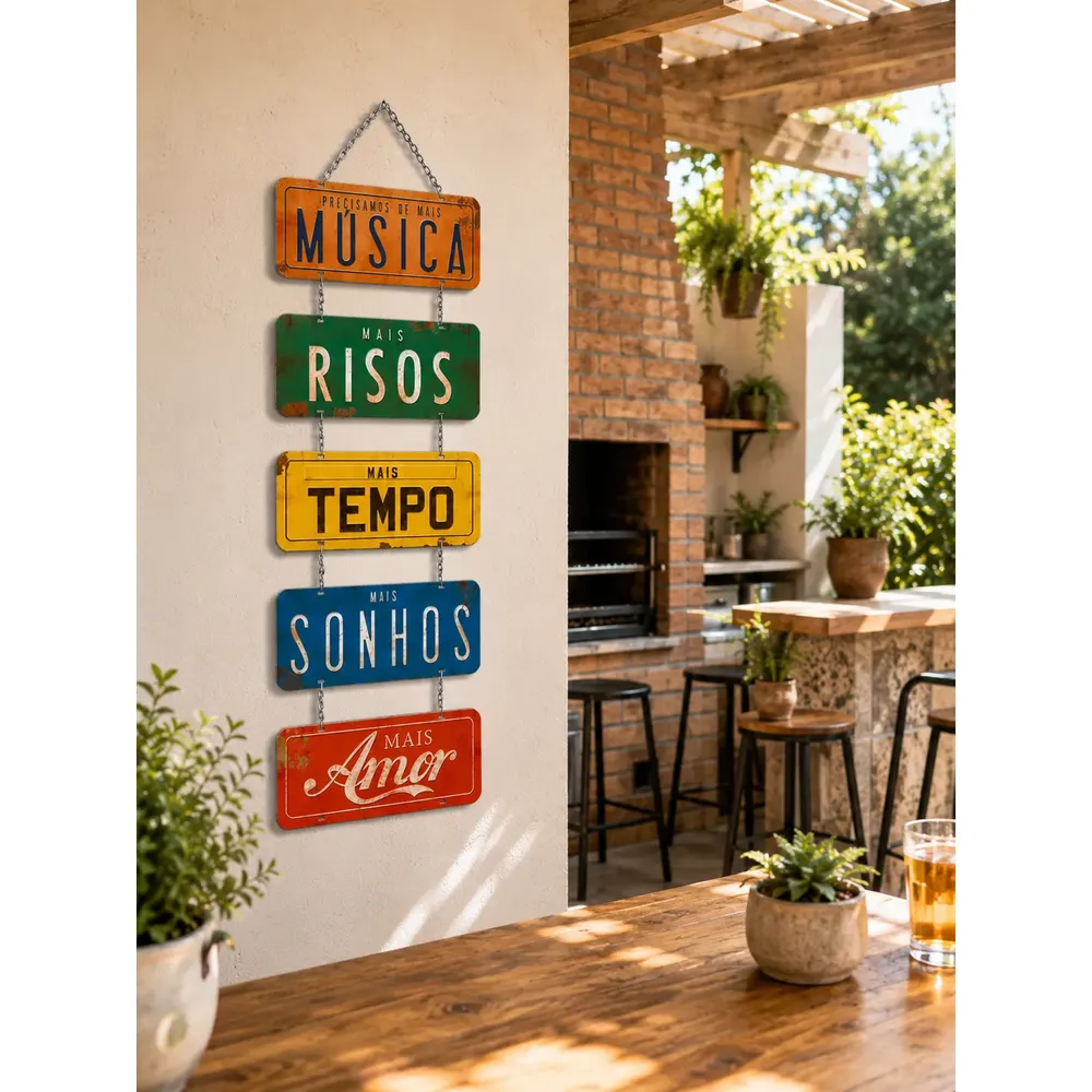 Quadro Decorativo Gourmet Vintage Musica Frases Mdf 29x90cm Colorido Prateado