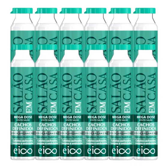 Eico Display Ampola Mega Dose Máscara Creme Salão Em Casa Cachos Definidos 45ml 12 Unidades