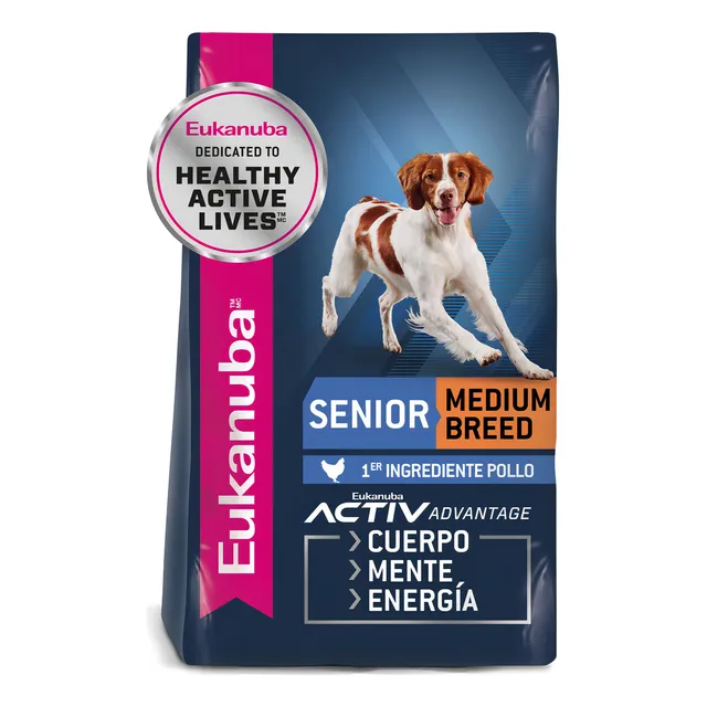Alimento Eukanuba super premium perro senior raza mediana sabor pollo bolsa 15kg