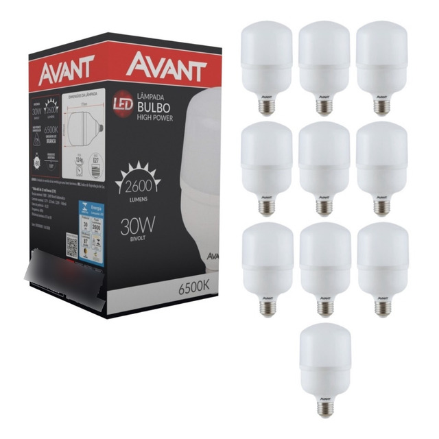 Kit 10 Lâmpadas Led Bulbo 30w Avant Branca 6500k E27 Cor Da Luz Branco-frio 100v/240v Kit 10 Lâmpadas Led Bulbo 30w Avant Branca 6500k E27 Cor Da Luz Branco-frio 100v/240v