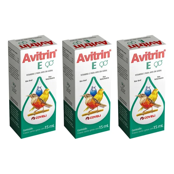 Kit 3 Avitrin E 15ml - Vitamina E - Pássaros