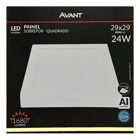 Painel Plafon Sobrepor Led 24w Quadrado Avant 4000k 127/220v
