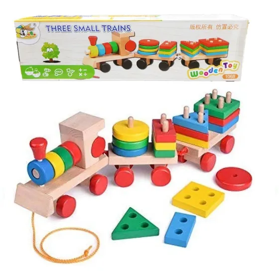Tren Madera Bloques Formas Juego Didactico Niños Trenes X3