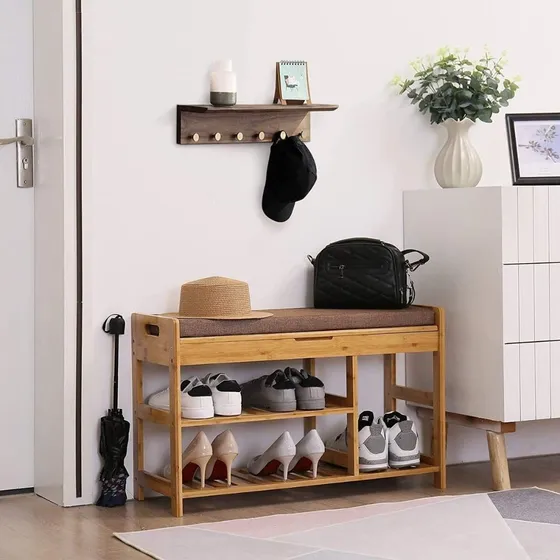Zapatera Con Asiento Baul Estanteria Dormitorio Lcm Color Beige
