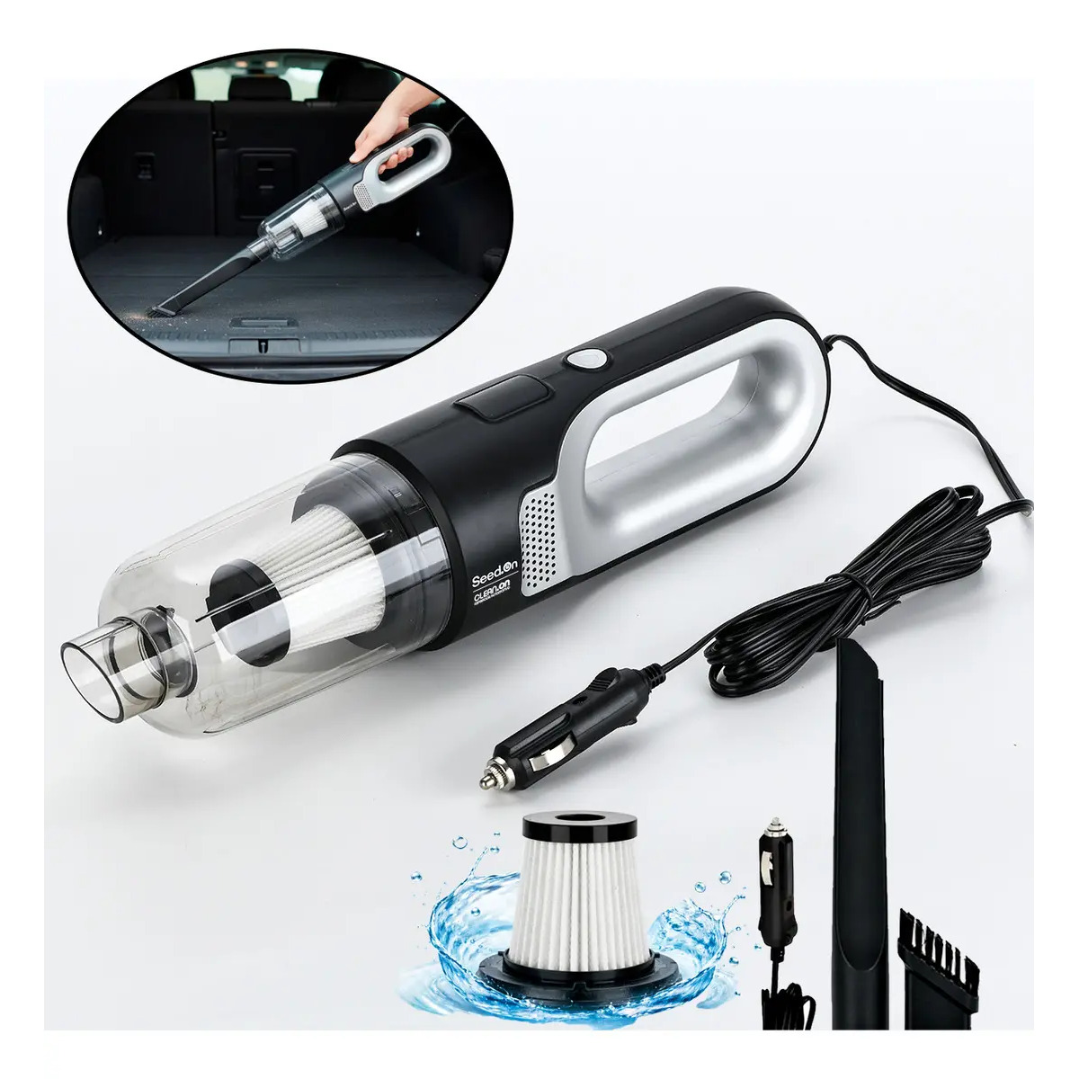 Aspirador Automotivo 180W com Filtro HEPA e Cabo de 4,0m