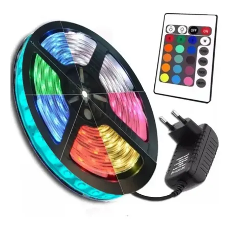 Fita Led Rgb 5m 5050 Colorida Decoração + Fonte + Controle Rgb 127/220v 12v