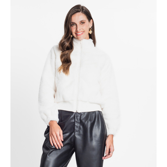 Jaqueta Feminina Em Pelo Sintético Rovitex Branco Jaqueta Feminina Em Pelo Sintético Rovitex Branco