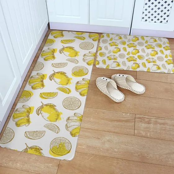 Alfombra 2 Pieza Diseño Fruta Limon Dibujada Verano