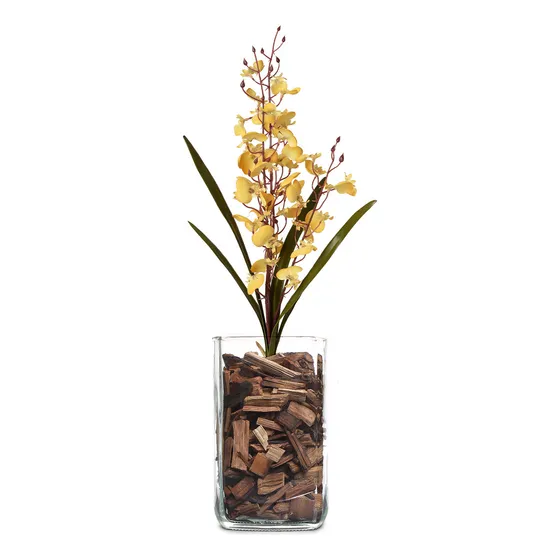 Vaso Com Planta Artificial Orquidea Artificial Chuva Ouro Cor Orquídea Mel
