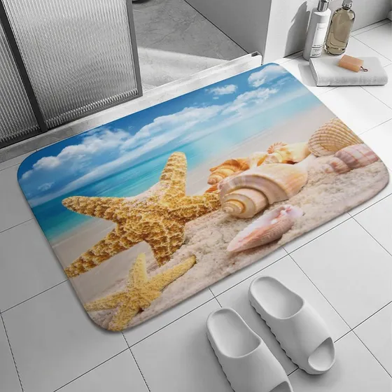 Alfombra Baño Rustica Playa Concha Marina Estrella Mar Cielo