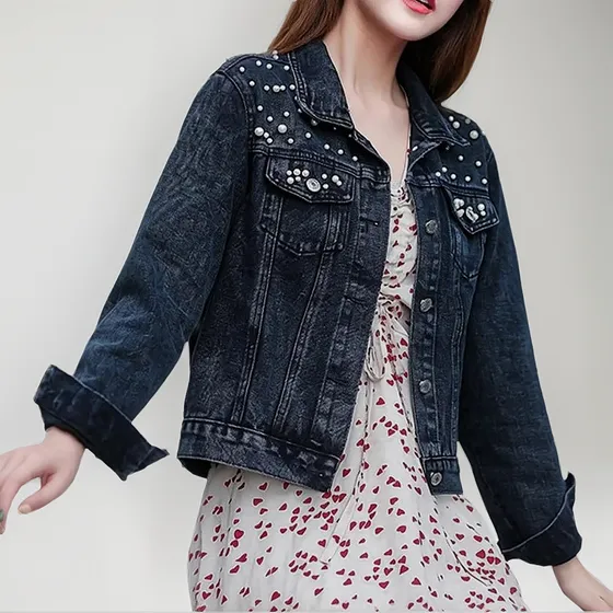 Campera De Jeans Con Aplique Perlas Uniteduy