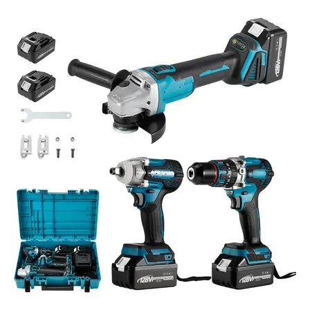 Kit 3 Em 1 Bateiapro Furadeira Chave Impacto Esmerilhadeira 21v Brushless Azul 127/220v 50 Hz/60 Hz