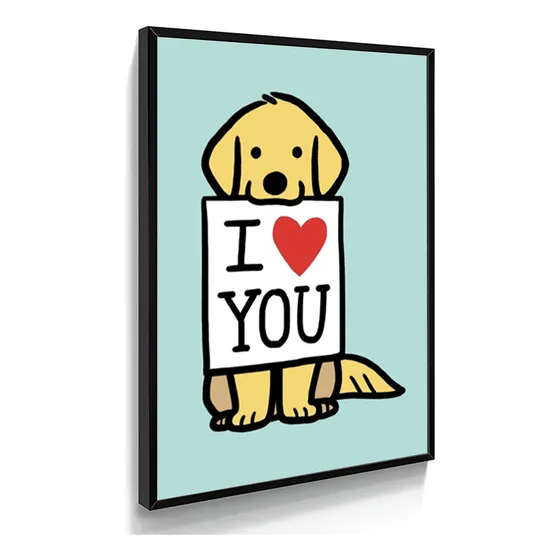 Quadro Cachorro Com Placa I Love You Criativo Quarto 60x40