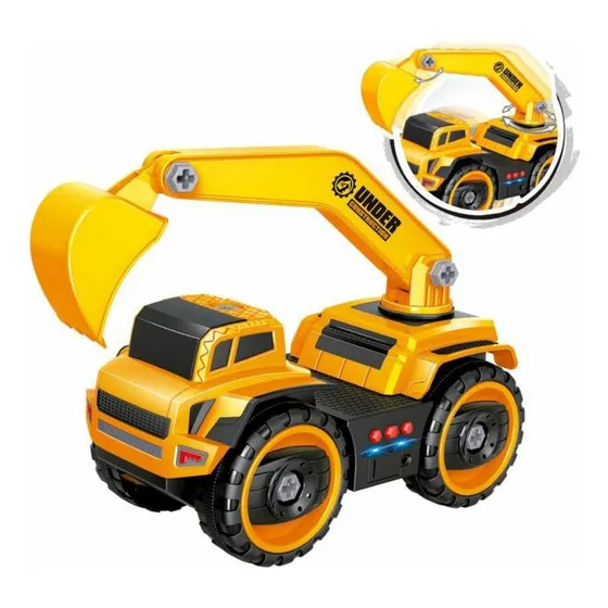 Carro Camion Retroexcavadora Desarmable Luces Sonido Color Amarillo Personaje Excavadora