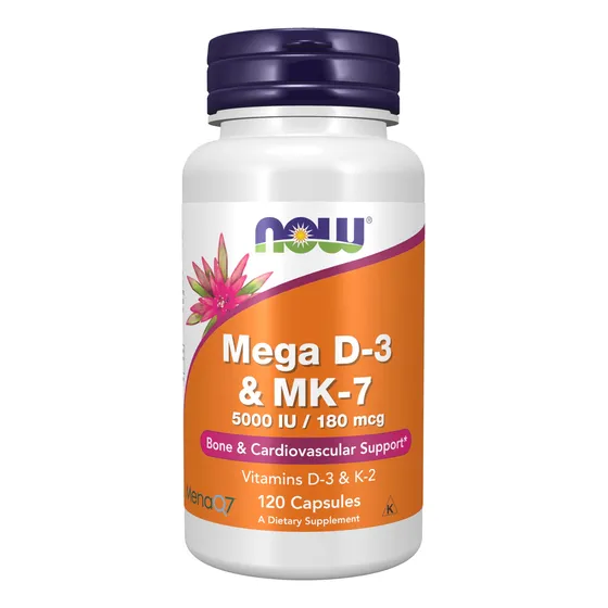 Suplemento Now Mega D-3 Y Mk-7 5000 Ui/180 Mcg 120 Cápsulas