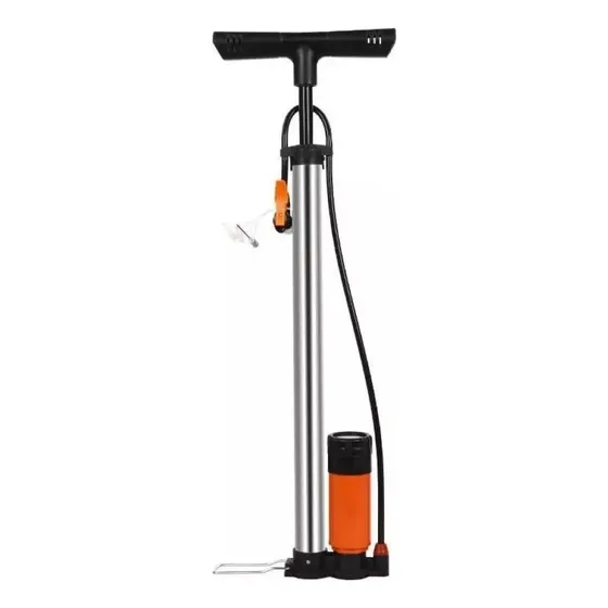 Bombin Bicicleta Profesional Inflador Balon Medidor Presion Color Plateado